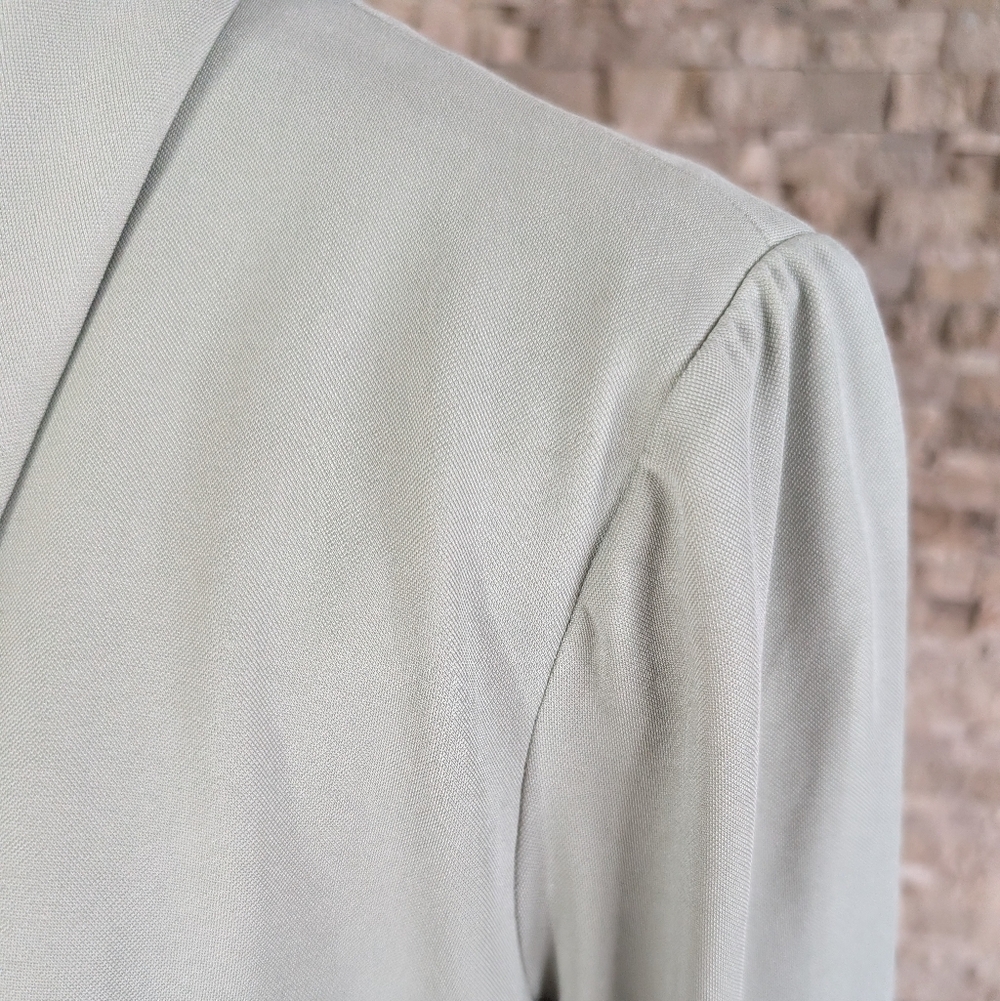 Sage Green Open Front Scuba Blazer Floral Lining Office Casual Feminine Sz S image 3